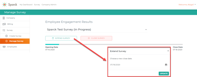 Extend Survey Button